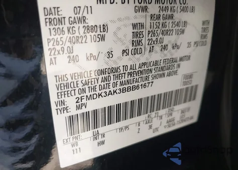 2011 Ford Edge Sport из США, поврежденный, VIN 2FMDK3AK3BBB61677